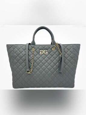 Gilda Paris Quilted Large Tote Bag Grey Stylish Carryall New with Tags